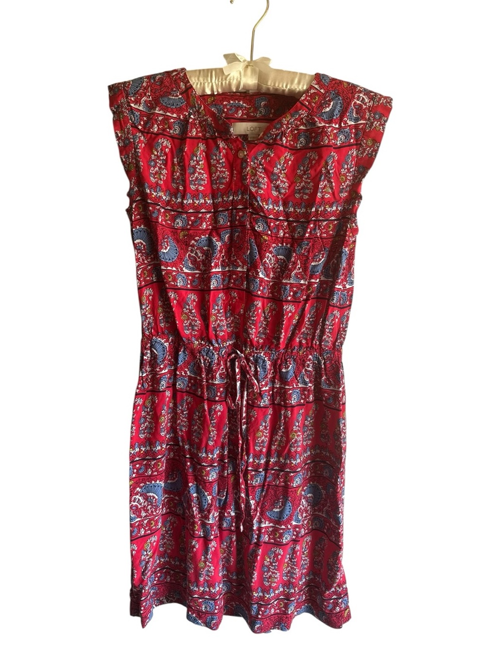 Ann Taylor Loft Red Blue Multi Paisley Floral Print Dress – Size Medium Petite